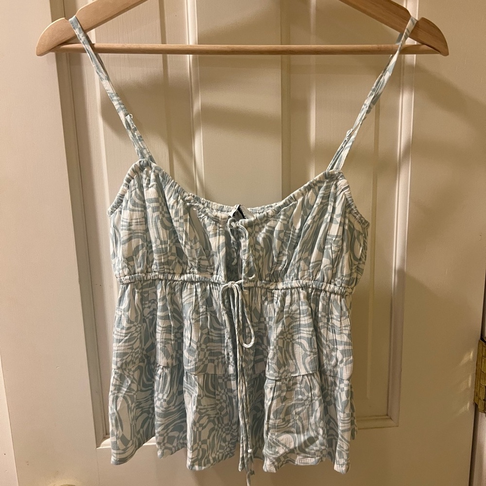 American Eagle Outfitters Silver Smocked Tie Front Camisole